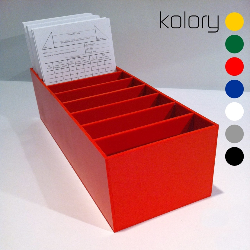 Pudełko z przegródkami na karty czytelnika - dostępne w różnych kolorach