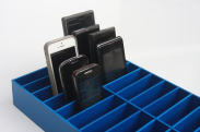 pudełko na komórki i smartfony - niebieskie PCV