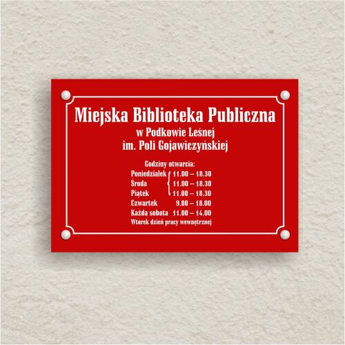 Tablica informacyjna zewnętrzna A4. Napisy wykonujemy z trwałej folii ploterowej